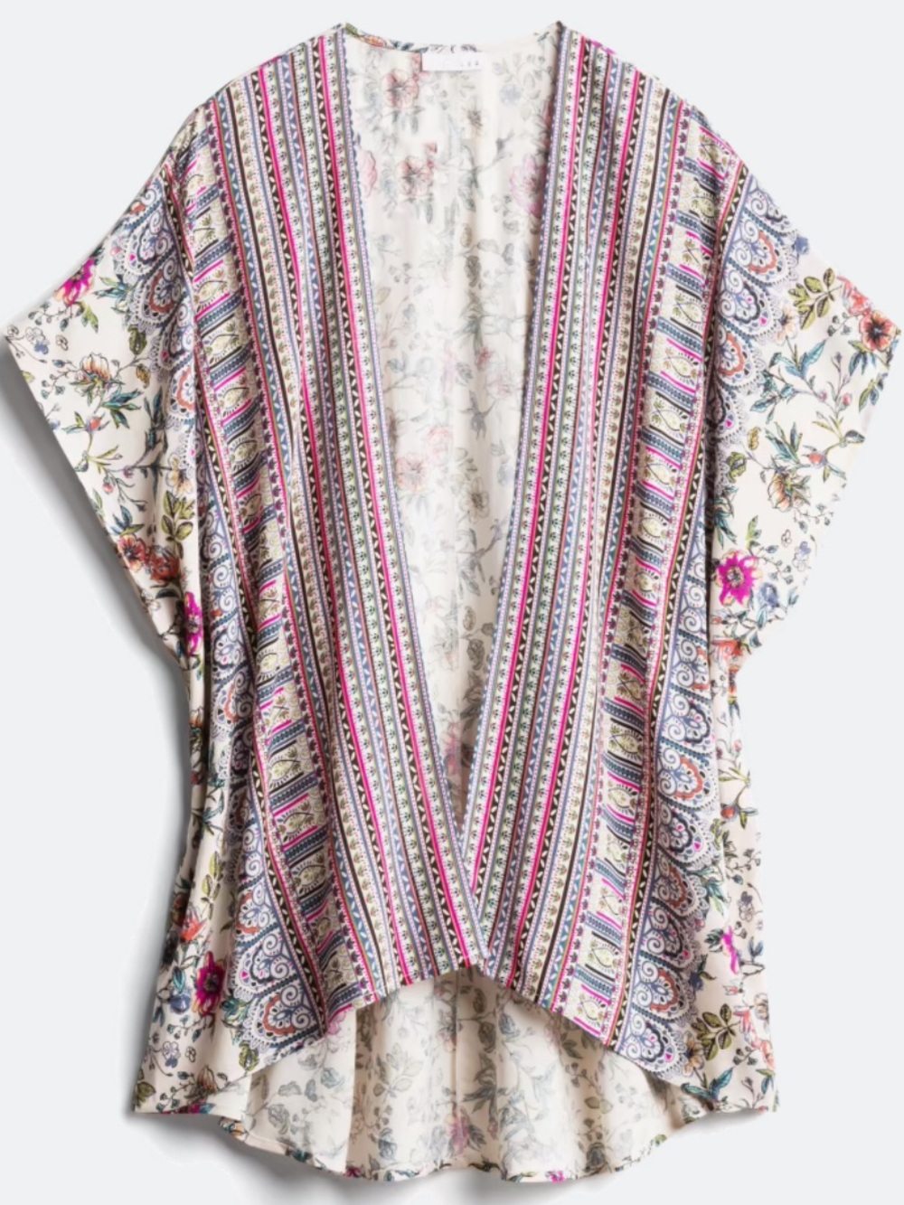 LUQ Bea Straight Kimono - Cream with Pink & Blue Floral Trim